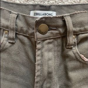 High waisted green denim shorts